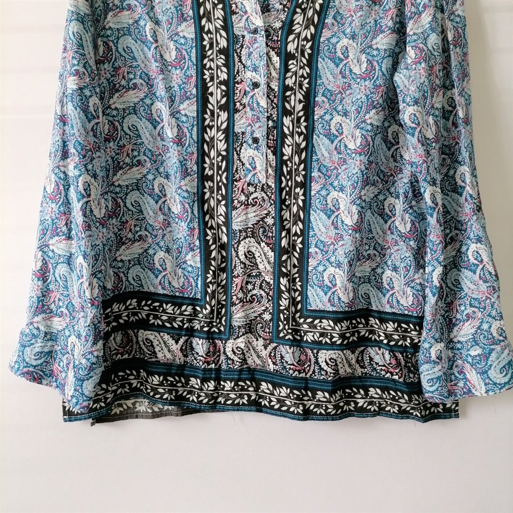 Cato Est. 1946 Womens Multicolor Paisley Print Roll Tab Sleeve Blouse Top Size L - Picture 4 of 8
